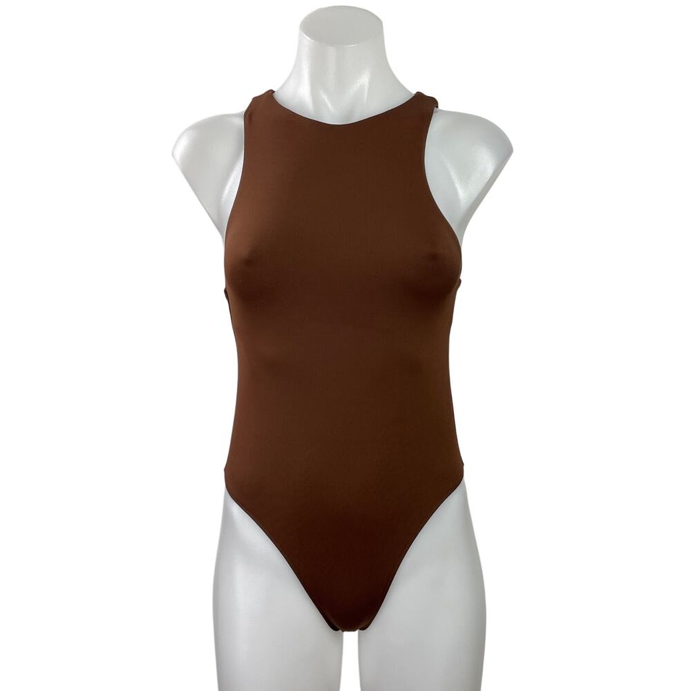 Zara Womens Brown Seamless Sleeveess Racerback Stretch Bodysuit Tank Top Size S